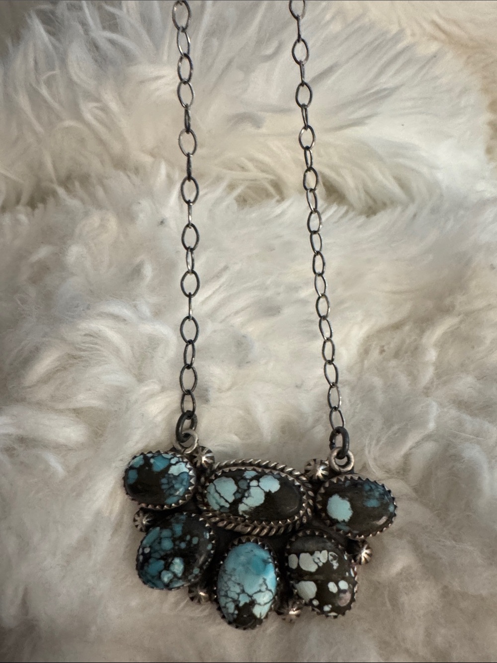 Blue Moon Turquoise Cluster Necklace  - 925 Silver Setting